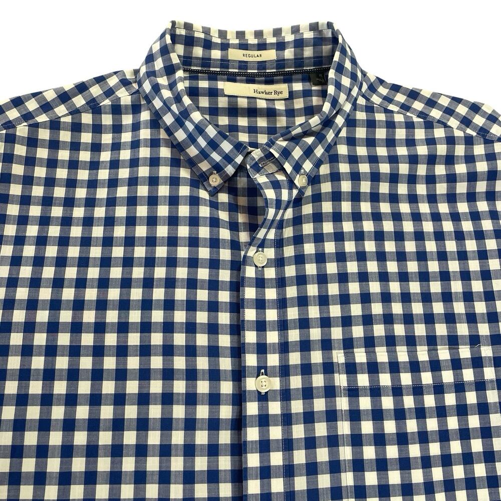 Hawker Rye Button Down Shirt Men's XL Blue and White Gingham All Cotton